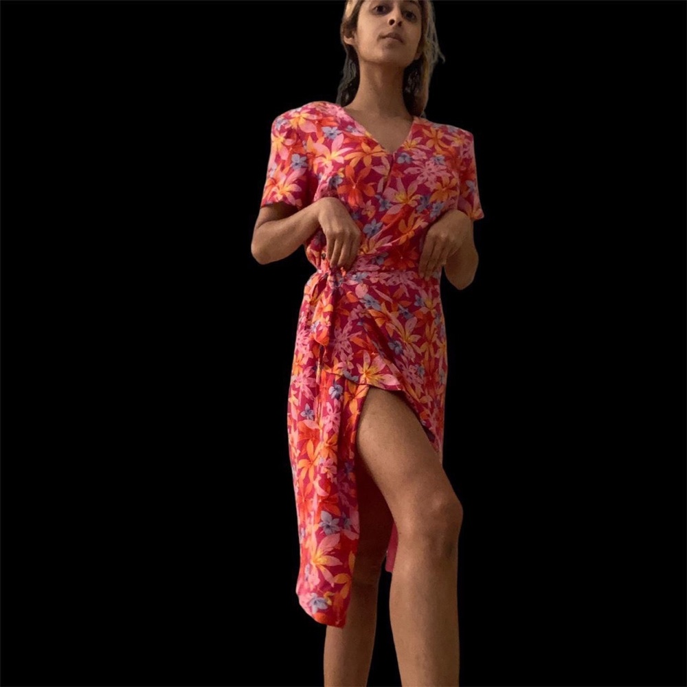 Spenser Jeremy Pink Floral Silk Midi Wrap Dress